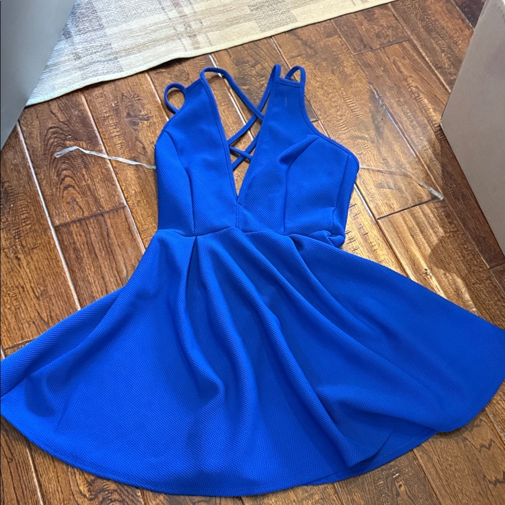 a'gaci Royal Blue Strappy Fit-and-Flare Mini Dress